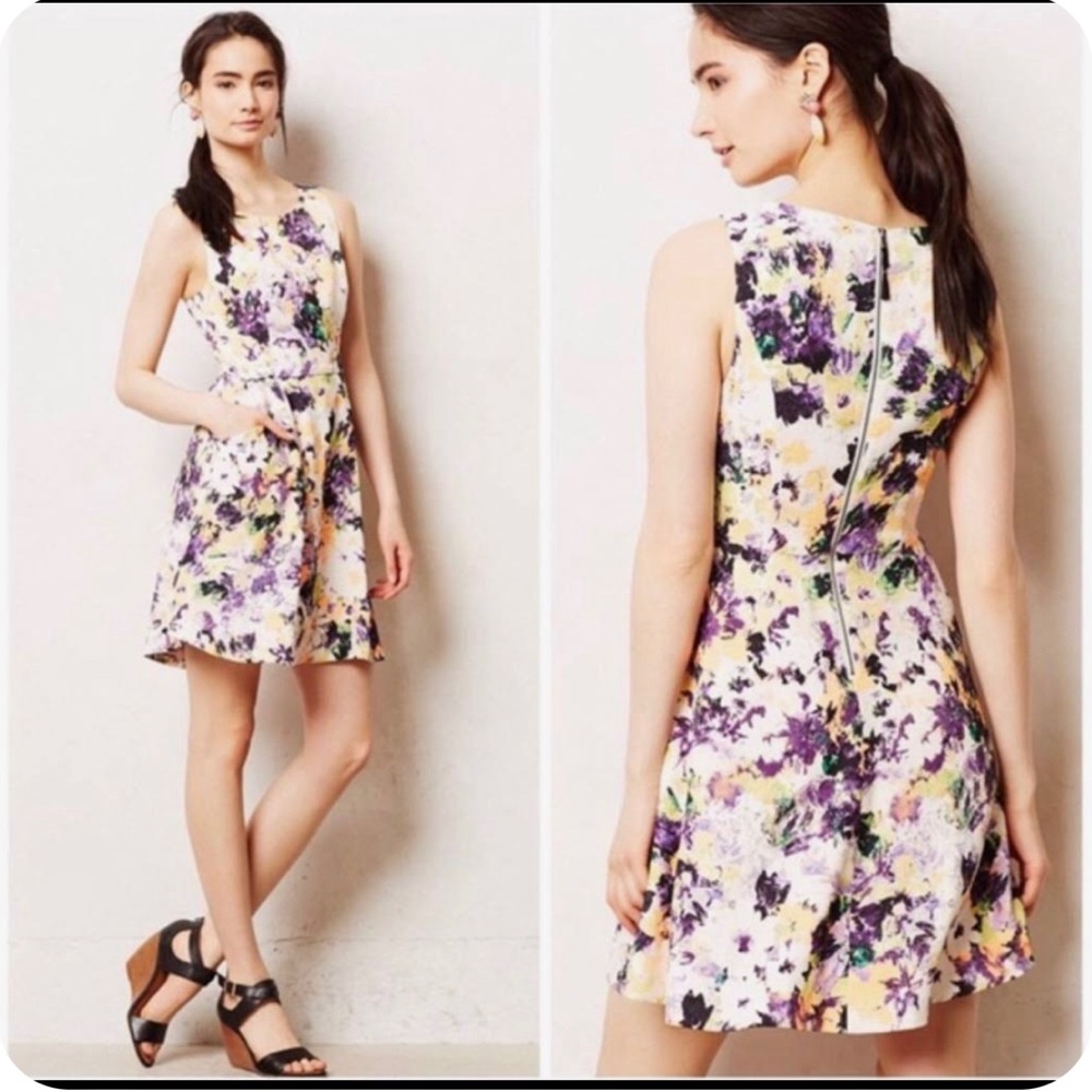 NWT Anthropologie Maeve Dress Neon Watercolor Floral - size 6p
